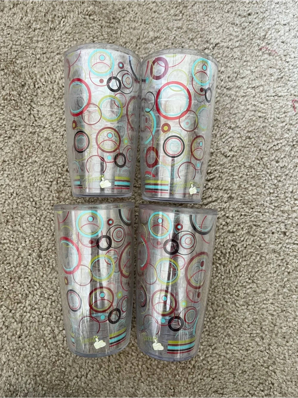 Tervis Fiesta Set of 4 Clear Tumblers with Colorful Circle Pattern